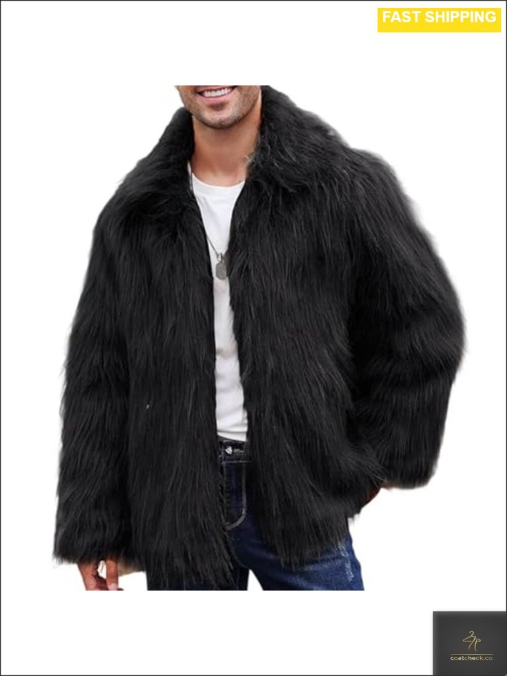Mens Faux Fur Coat Winter Warm Fluffy Fur Jacket Toggle Closure